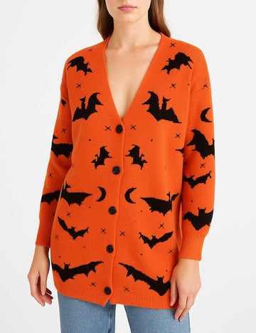 Halloween Bat Jacquard Long Knit Cardigan DP25G432