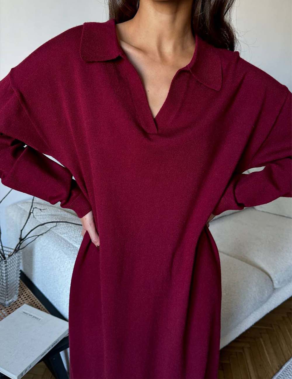 Fall Polo Collar Long Sleeve Maxi Dress DP25G557