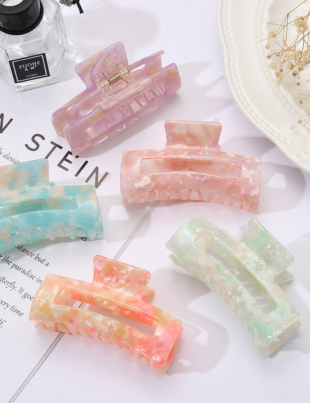 Trendy Candy Color Floral Print Acetate Hair Claw 8AS6HCP266T