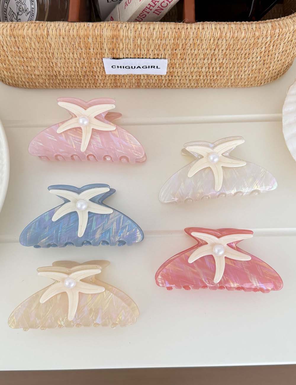 Trendy Pearl Starfish Medium Hair Claw 8AS6HCP278L