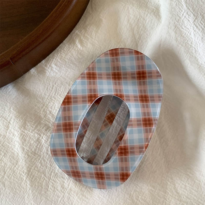 Retro Floral Print Plaid Oval Hair Claw 8AS6HCP297L