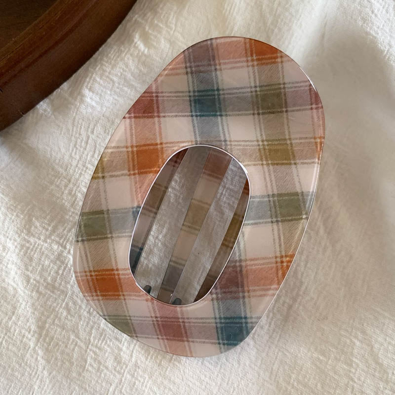 Retro Floral Print Plaid Oval Hair Claw 8AS6HCP297L