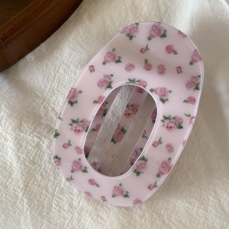 Retro Floral Print Plaid Oval Hair Claw 8AS6HCP297L