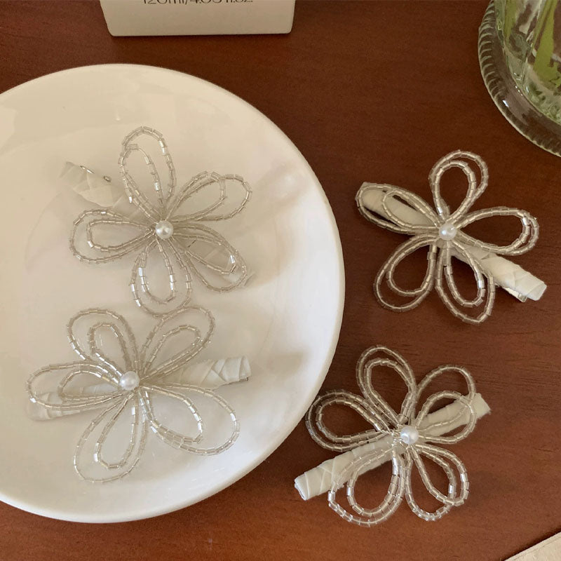 Elegant Pearl Beaded Flower Side Hair Clip 8AS6HCP349L
