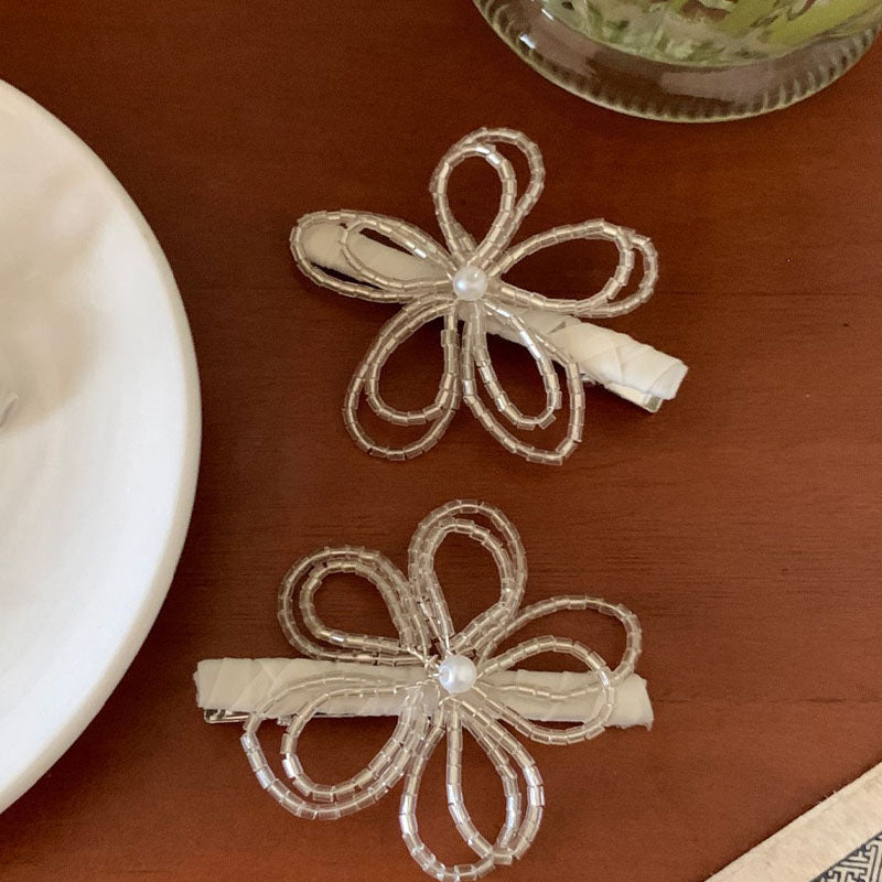 Elegant Pearl Beaded Flower Side Hair Clip 8AS6HCP349L