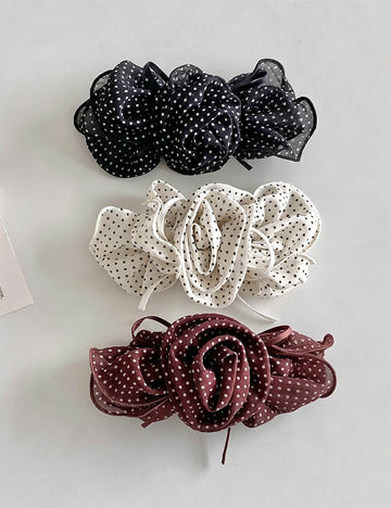 Elegant Polka Dots Rose Flower Hair Barrette 8AS6HCP511L
