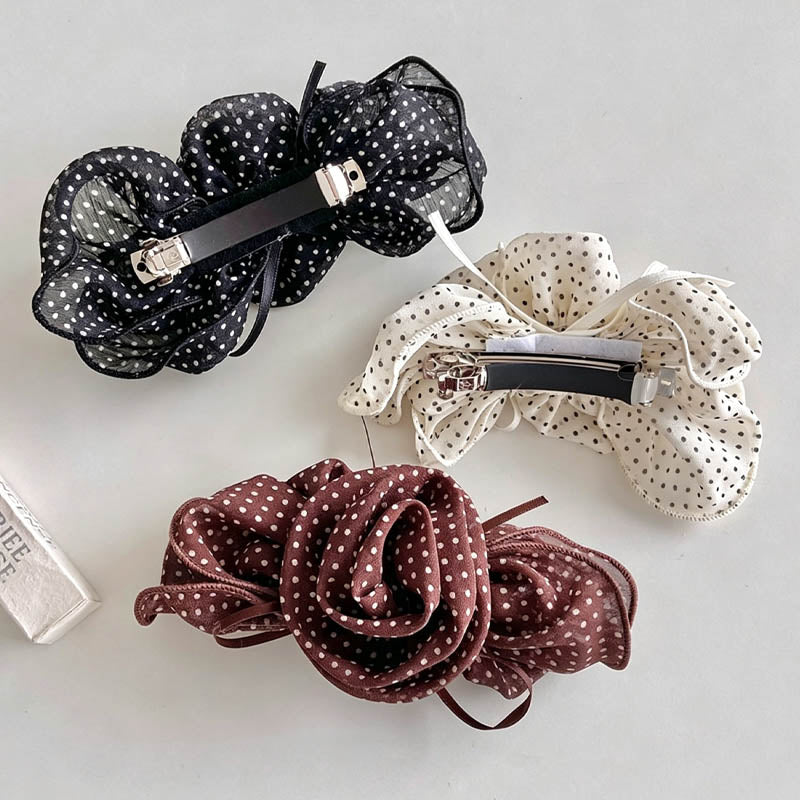 Elegant Polka Dots Rose Flower Hair Barrette 8AS6HCP511L