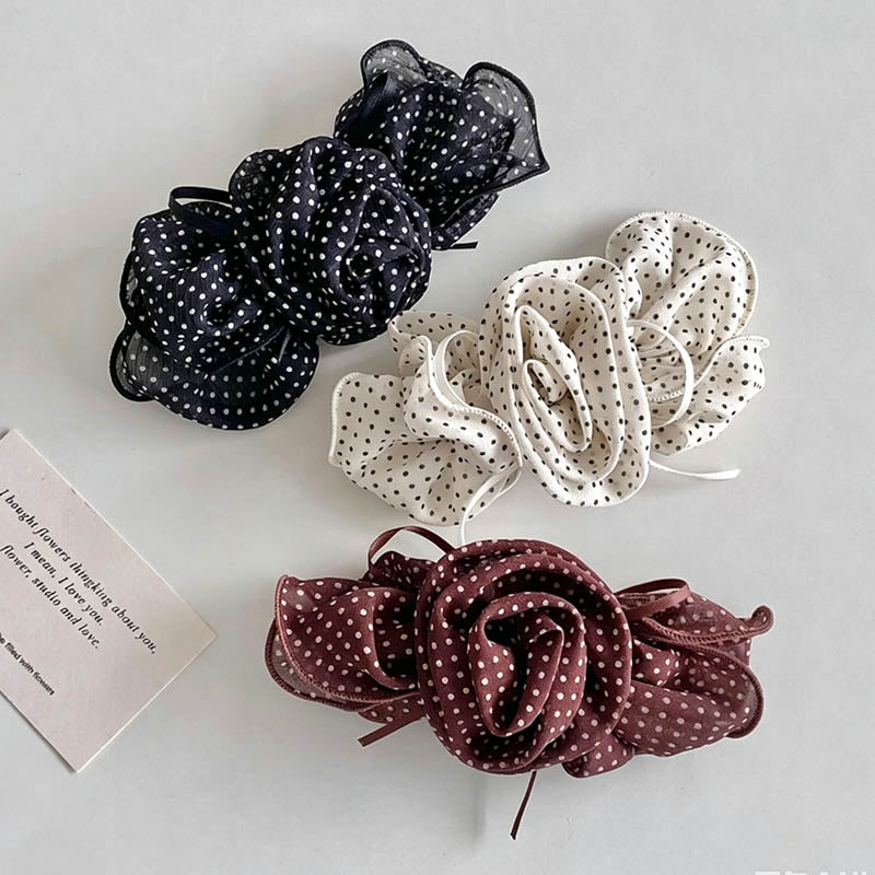 Elegant Polka Dots Rose Flower Hair Barrette 8AS6HCP511L