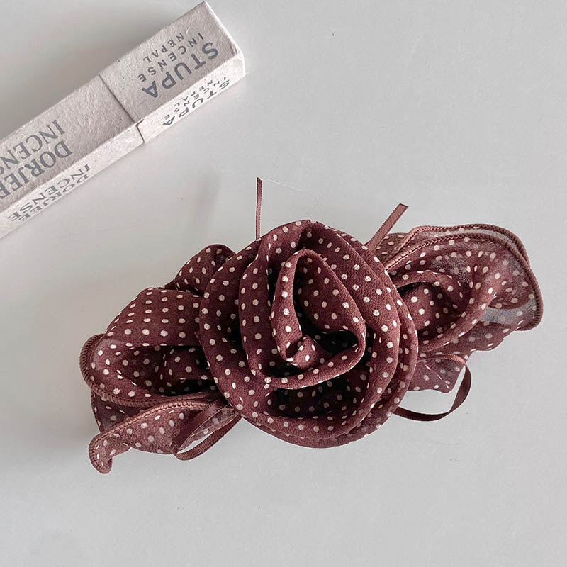 Elegant Polka Dots Rose Flower Hair Barrette 8AS6HCP511L
