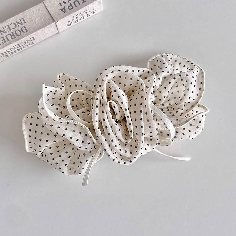 Elegant Polka Dots Rose Flower Hair Barrette 8AS6HCP511L