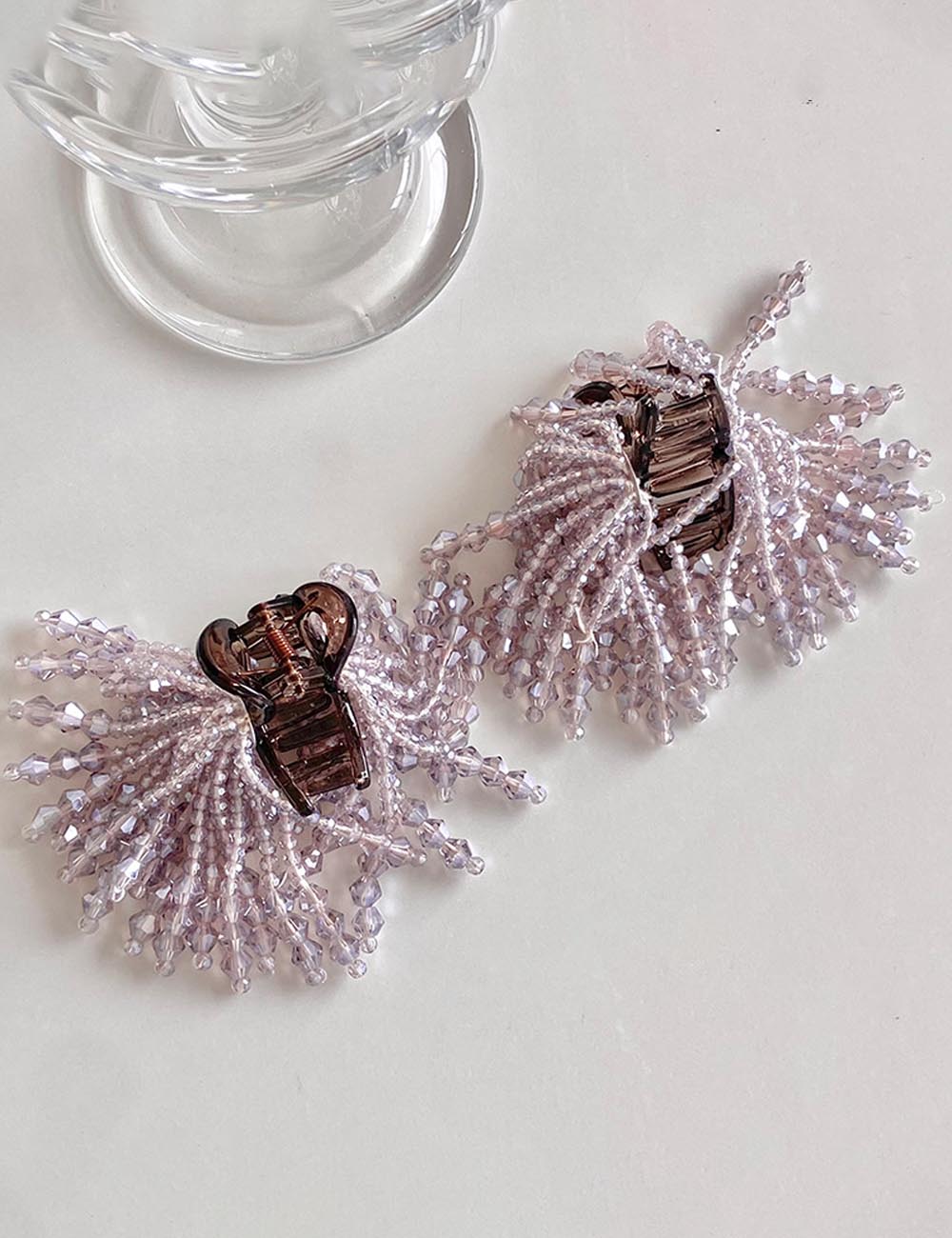 Fashion Purple Crystal Beaded Tassel Hair Claw 8AS6HCP512L