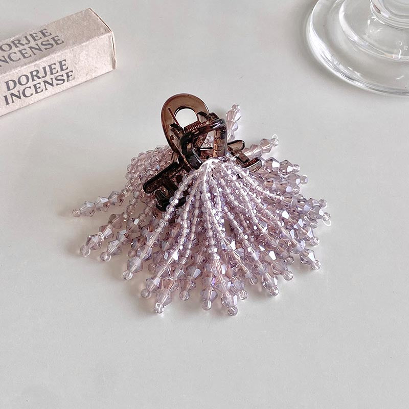 Fashion Purple Crystal Beaded Tassel Hair Claw 8AS6HCP512L