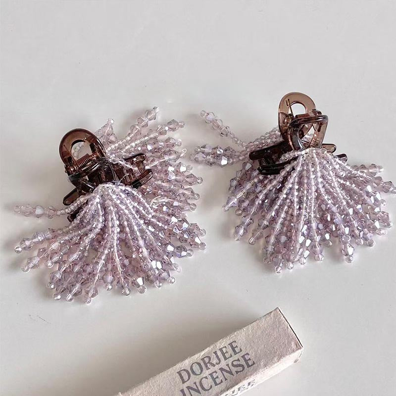 Fashion Purple Crystal Beaded Tassel Hair Claw 8AS6HCP512L
