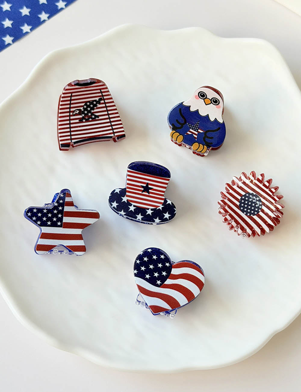 Cute USA Flag Pattern Floral Shape Hair Clip 8AS6HCP59T