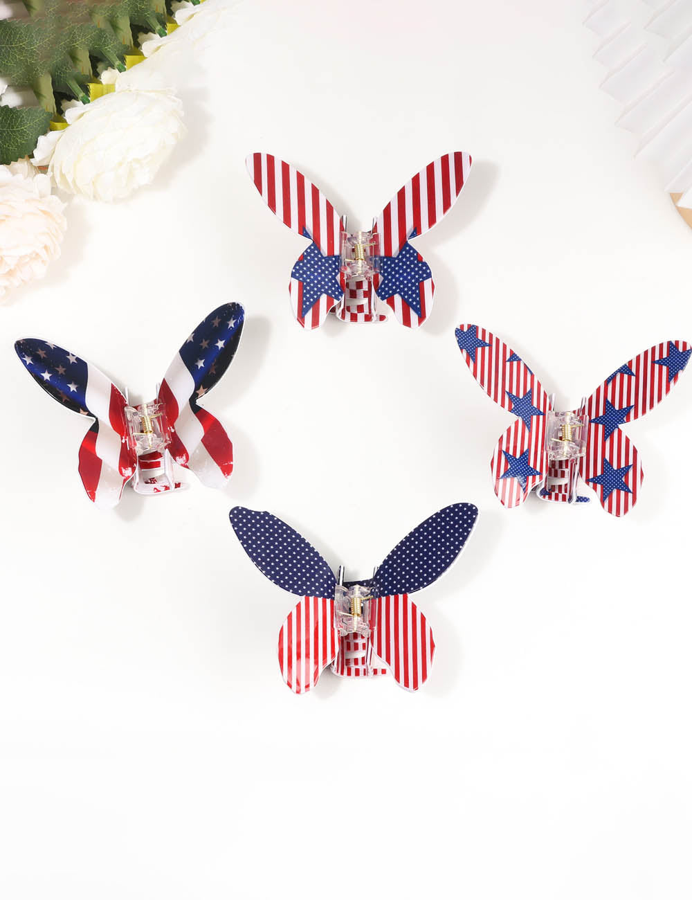 Vintage Star USA Flag Print Butterfly Hair Clip 8AS6HCP63T