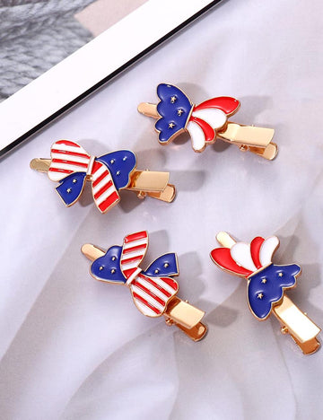 Stylish USA Flag Butterfly Duckbill Barrette Hair Clip 8AS6HCP65T