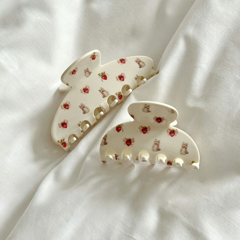 Cute Solid Color Strawberry Cat Print Hair Clip 8AS6HCP93L