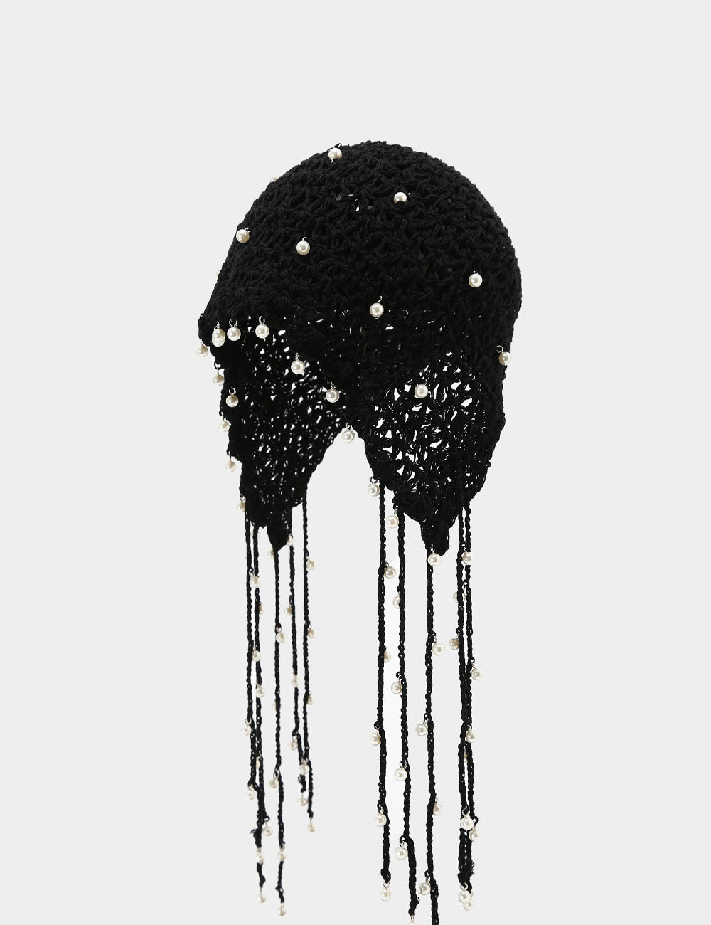 Boho Pearl Tassel Hollow Out Knit Beanie Cap 8BK6HAT203T