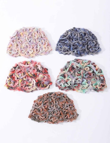 Boho Handmade Crochet Flower Hollow Beanie Hat 8BK6HAT205T