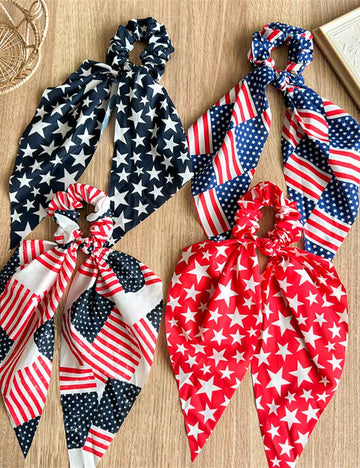 American Flag Bowknot Stretchy Scrunchies Hair Tie 8BK6HSR23L