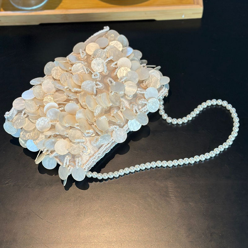 Luxury Handmade Shell Pearl Chain Square Evening Bag 8BW6BBG415
