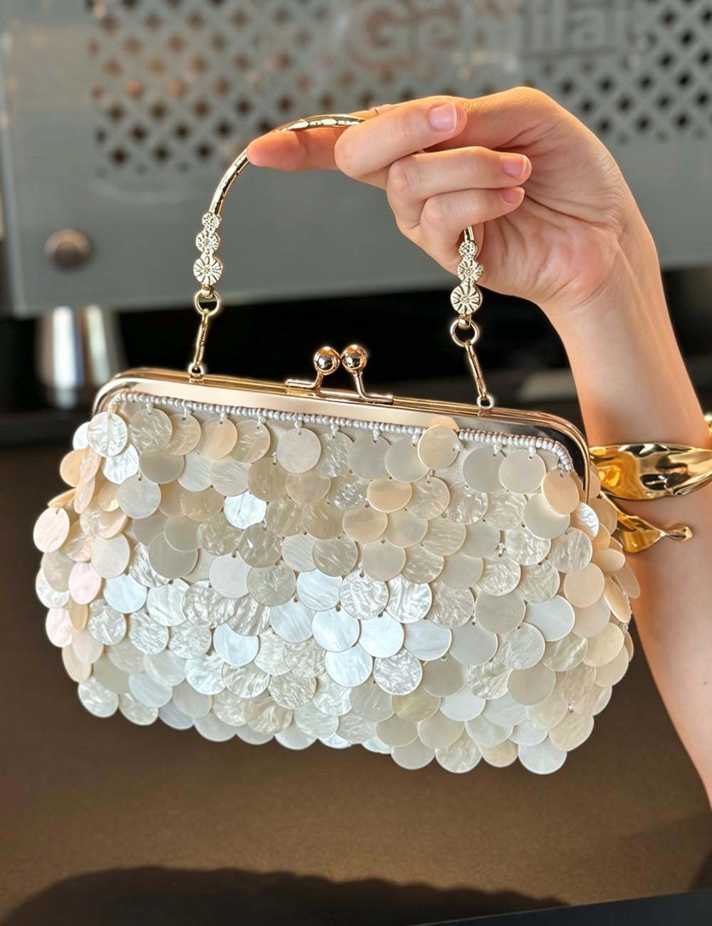 French Style Shell Square Handbag Evening Bag 8BW6BBG416