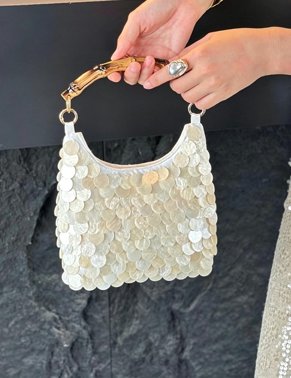 Trendy Shell Bamboo Handle Evening Handbag Bag 8BW6BBG417