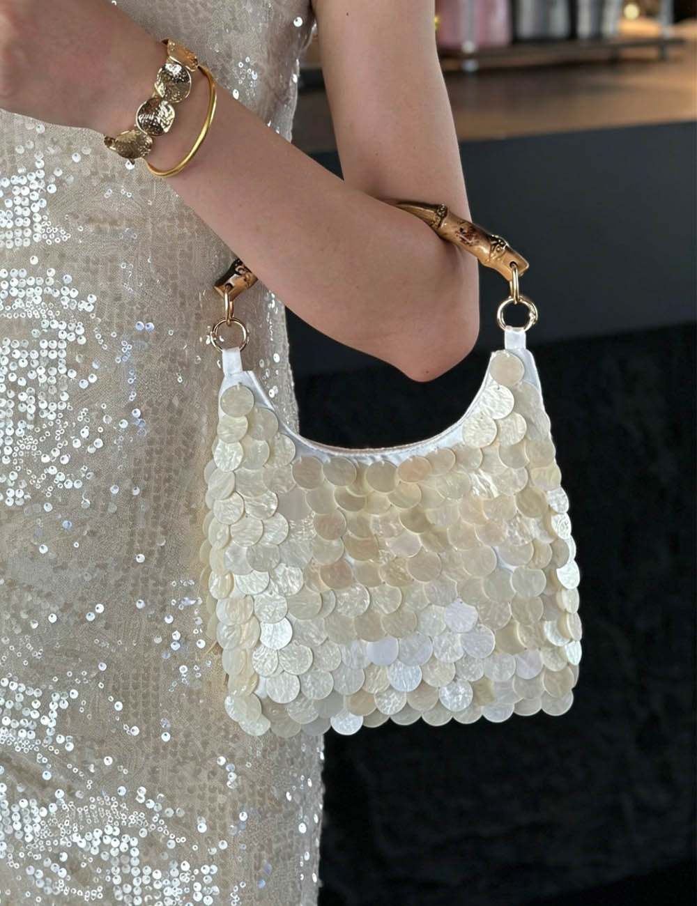 Trendy Shell Bamboo Handle Evening Handbag Bag 8BW6BBG417