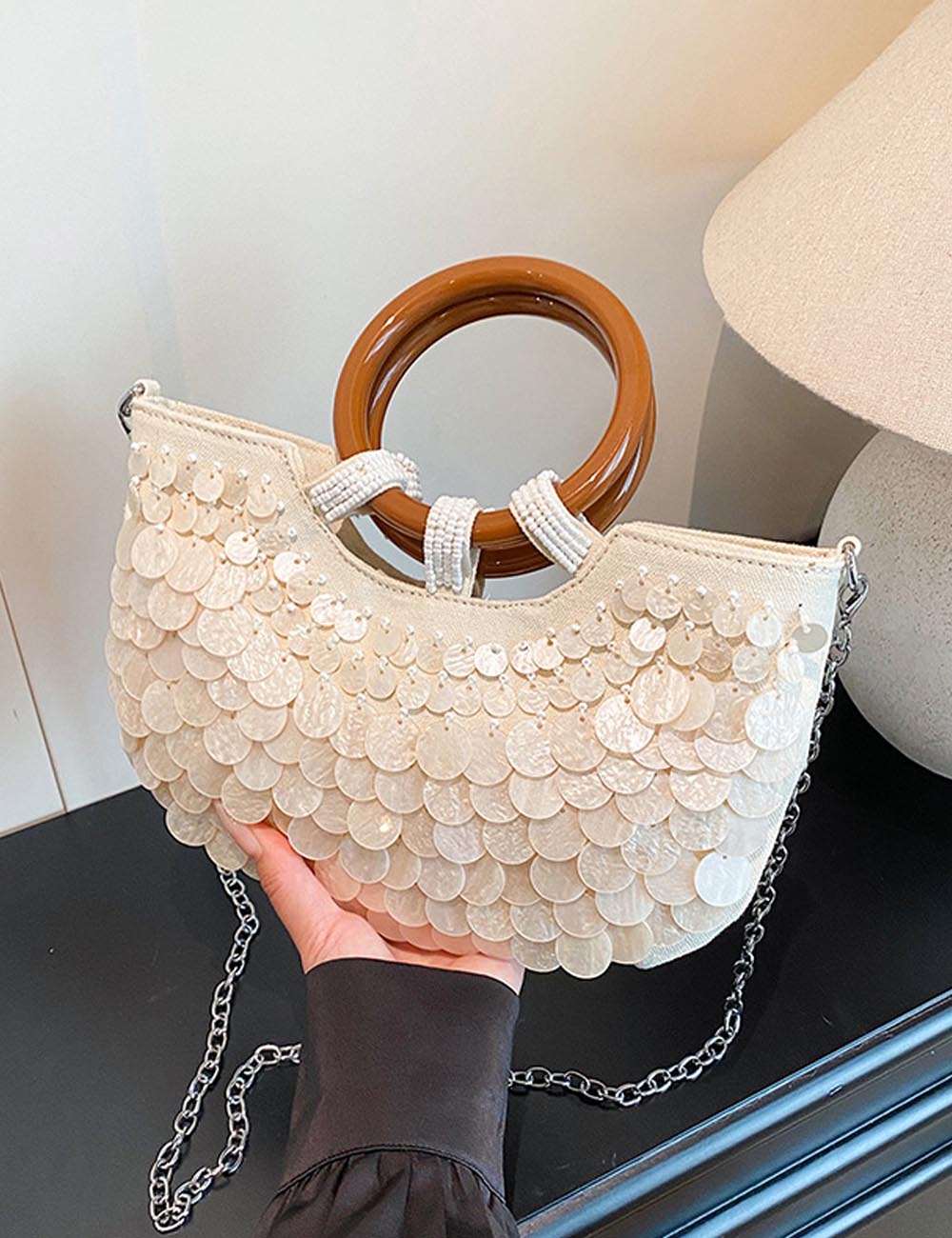 Handmade Shell Top Handle Evening Tote Bag 8BW6BBG421
