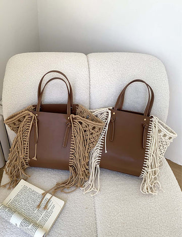 Vintage Hollow Tassel Large Capacity Tote Bag 8BW6BBG423T
