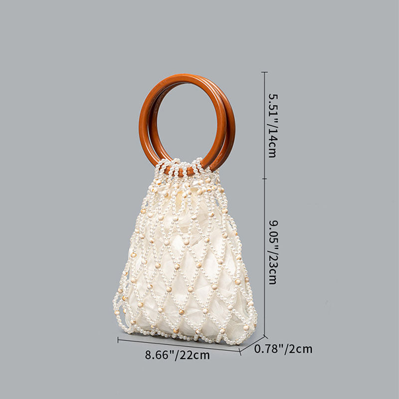 Color Contrast Hollow Hand-Woven Beaded Handbag 8BW6BBG424T
