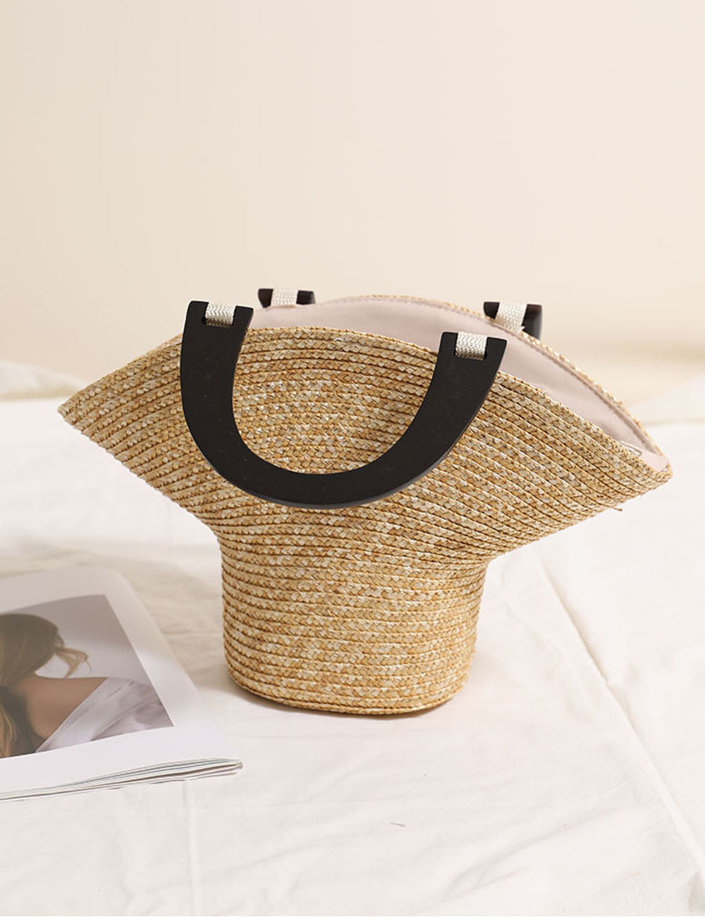 Unique Handmade Woven Hat-Shape Beach Handbag 8BW6BBG427T