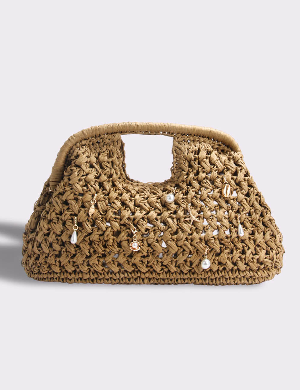 Elegant Pearl Hollow Out Straw Hand-Woven Tote Bag 8BW6BBG429T