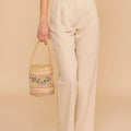 Handmade Straw Woven Flower Bucket Bag 8BW6BBG434T