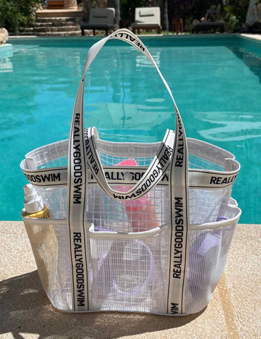 Stylish PVC Mesh Letters Strap Tote Bag 8CW6BBG475L