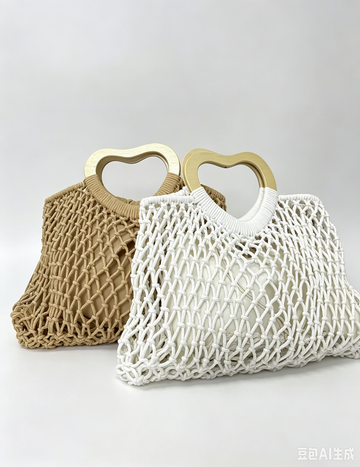 Casual Holow Out Heart Handle Beach Handbag 8CW6BBG501T