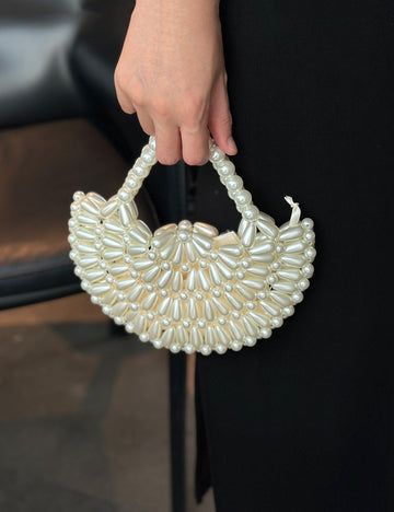 Mini Hand-Woven Pear Beaded Crescent Handbag 8CW6BBG504T