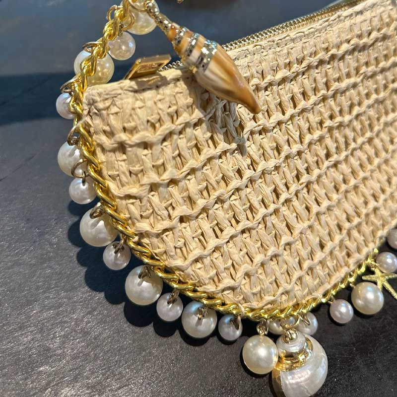 Stylish Hand Woven Pearl Chain Tassel Hangdbag 8CW6BBG505T