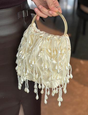 Elegant Handmade Pearl Beaded Chain Evening Bag 8CW6BBG506T