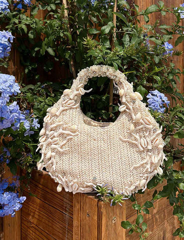 Stylish Crescent Straw Woven Coral Handbag 8CW6BBG508T