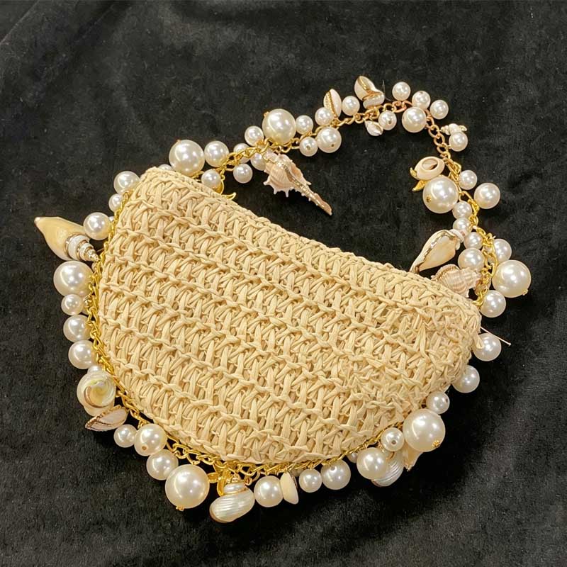 Trendy Straw Woven Pearl Tassel Underarm Bag 8CW6BBG510T