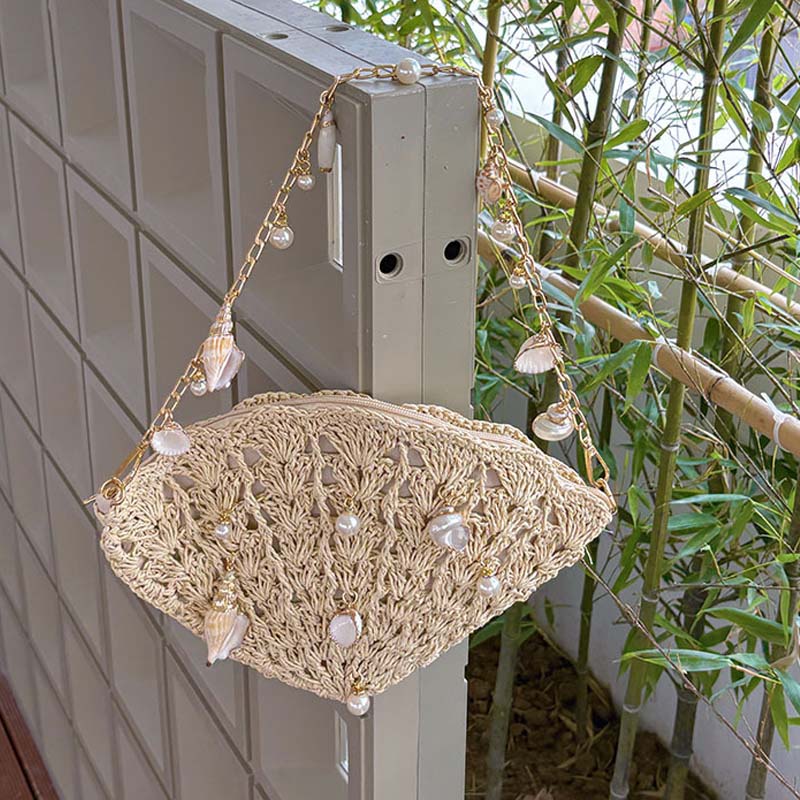 Trendy Hand-Woven Hollow Shell Pendant Shoulder Bag 8CW6BBG511T