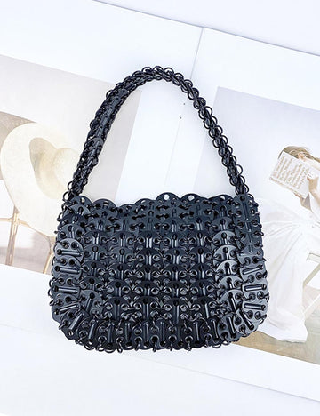 Stylish Solid Color Hand Woven Glitter Sequin Handbag 8CW6BBG514T