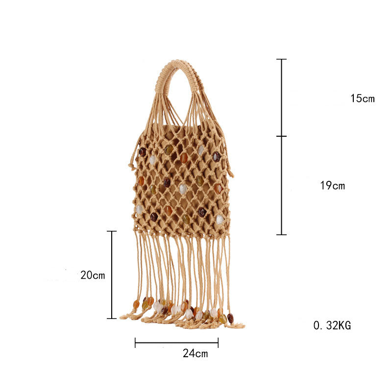 Vintage Hollow Hand Made Beaded Tassel Handbag 8CW6BBG515T