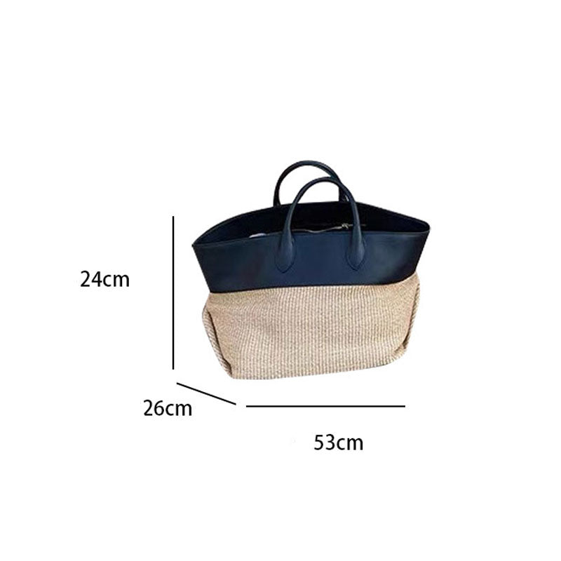 Stylish Splice Color Block Straw Woven Tote Bag 8CW6BBG529L