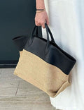 Stylish Splice Color Block Straw Woven Tote Bag 8CW6BBG529L