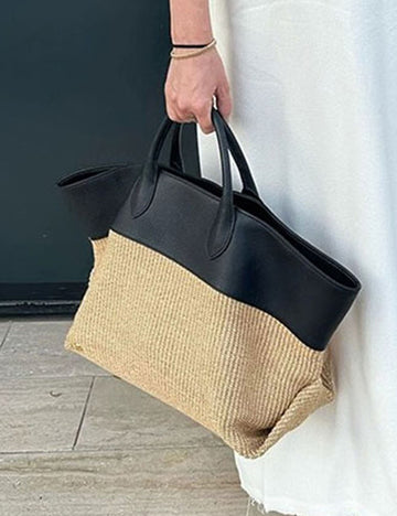 Stylish Splice Color Block Straw Woven Tote Bag 8CW6BBG529L