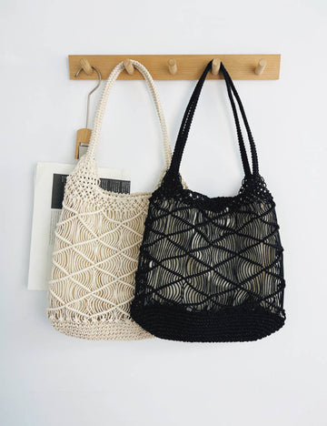 Solid Color Hand Woven Hollow Tote Bag 8CW6BBG530L