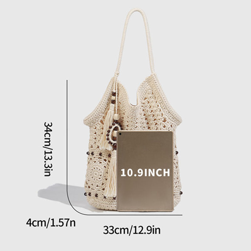 Boho-Style Solid Color Hollow Beaded Tassel Handbag MK2BK6W10BBG06