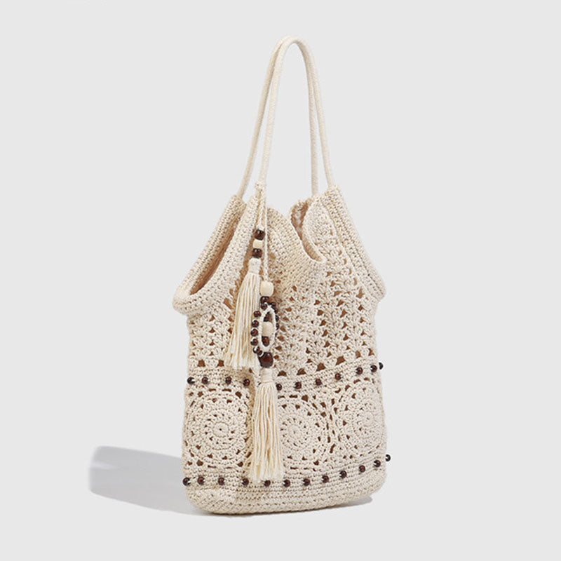 Boho-Style Solid Color Hollow Beaded Tassel Handbag MK2BK6W10BBG06